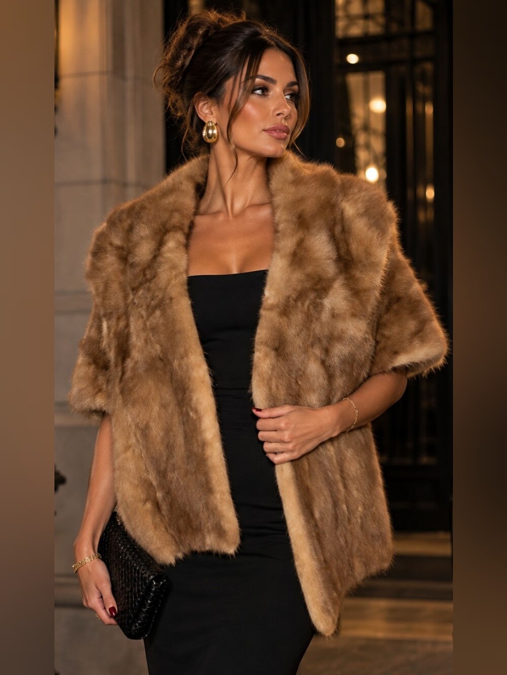Vintage Fur Stole Cape Mob Wife Old Money Hollywood Glam Mob Wife Luxury